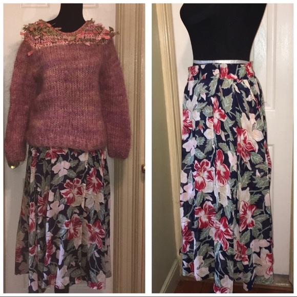 🍂🍁 Fall Vintage Mexx Floral Midi Button Wrap Skirt Sz 5/6 - Picture 2 of 8